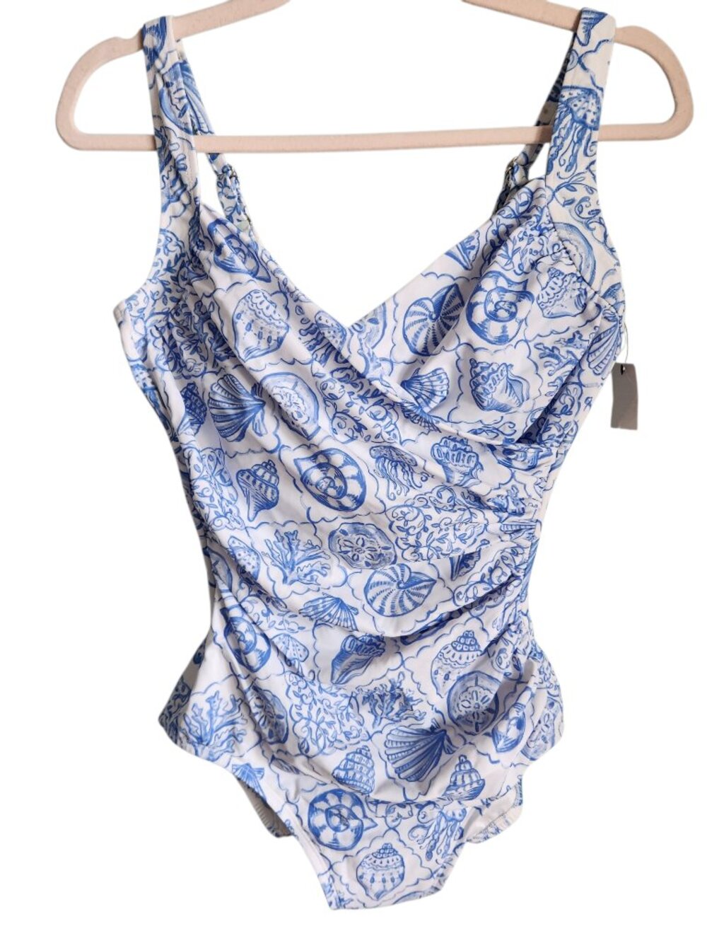 Miraclesuit x Talbots Swimsuit 10 Blue White One Piece Bathing Suit Sanibel